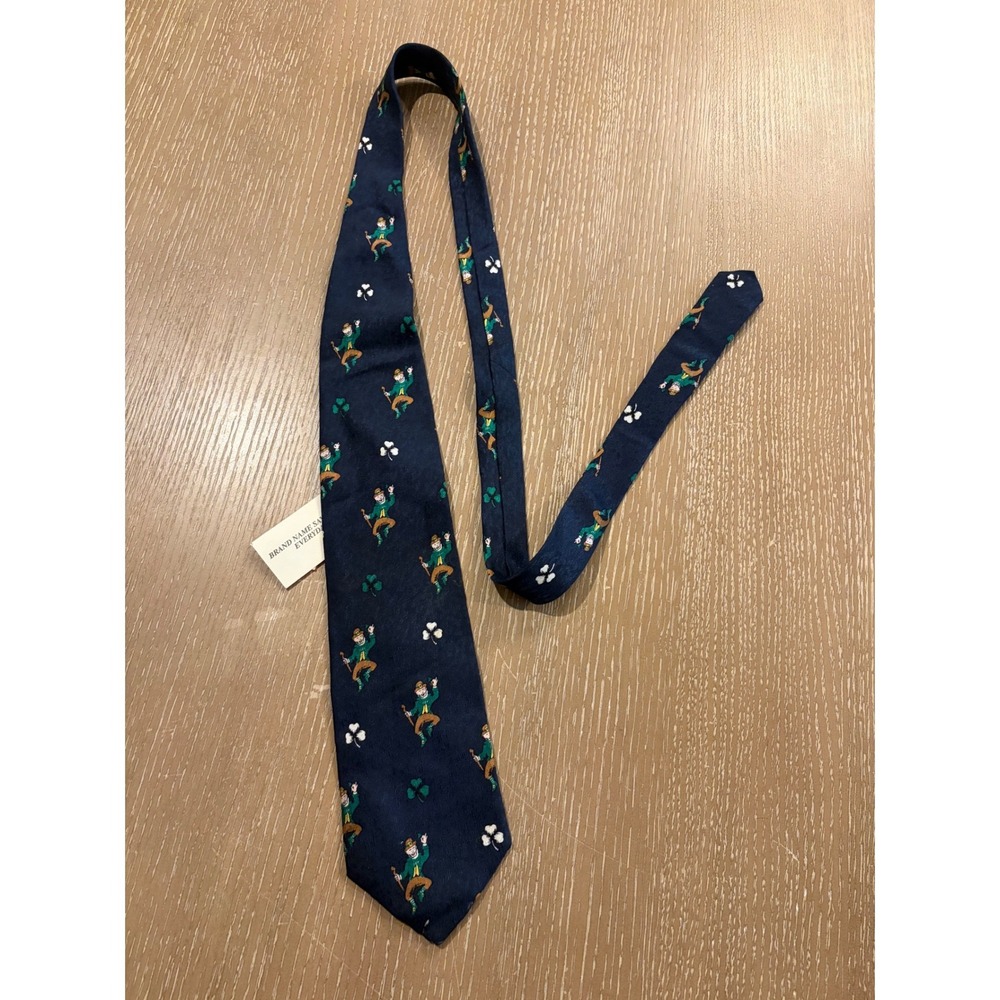 Vintage Cape Cod Leprechaun Shamrock St Patricks Day Silk Tie Navy Blue NWT USA